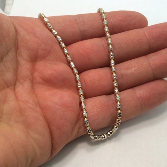 10k Solid Real 2 Tone Yellow Gold Disco Bar ball Beads Fancy Bracelet 8''  5.30g - Picture 5 of 8